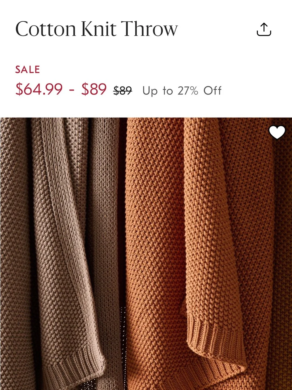 West Elm Cotton Knit Throw Blanket- Copper Rust